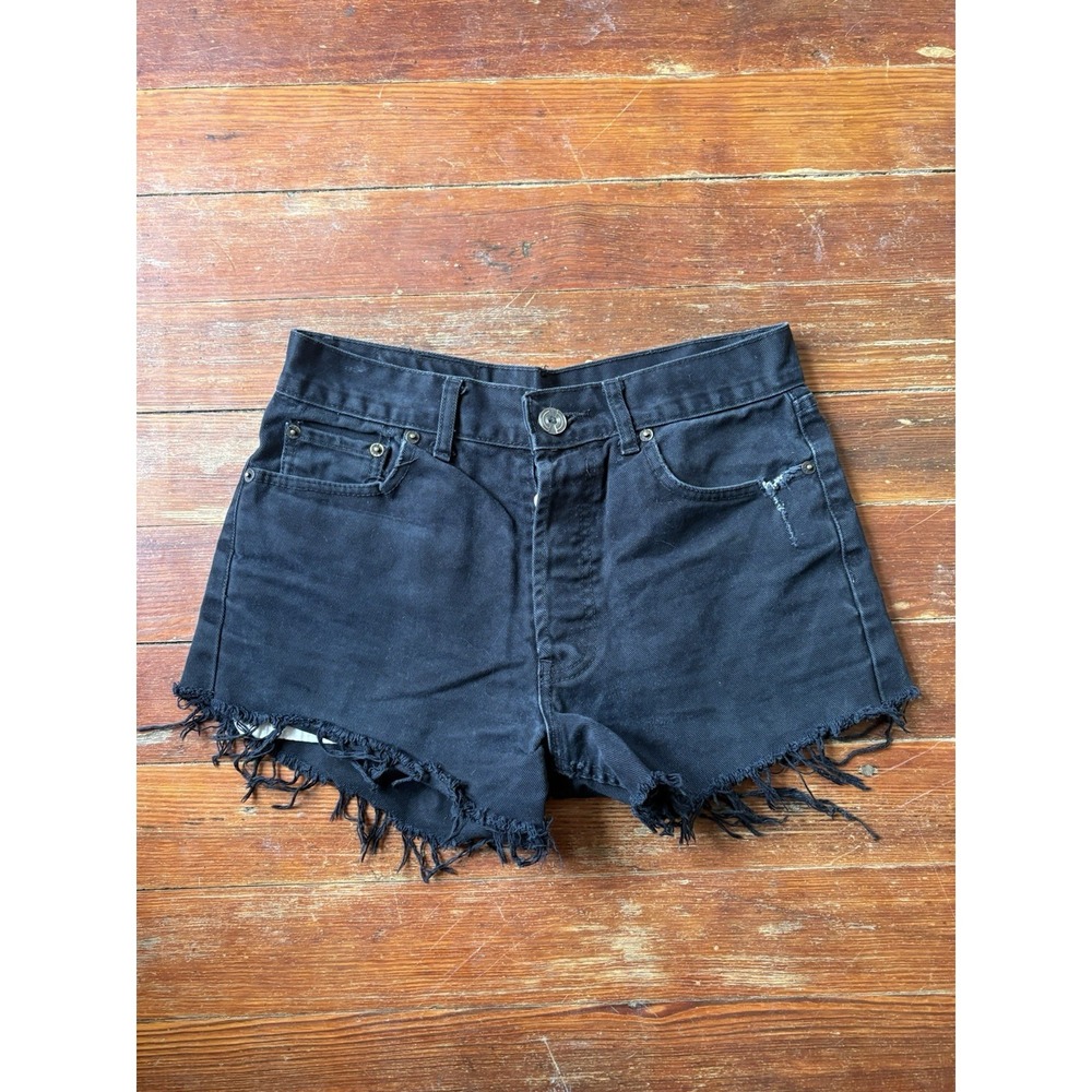 Levi's Women's 501 Black Distressed Thrashed ButtonFly Denim Jean Shorts Size 28